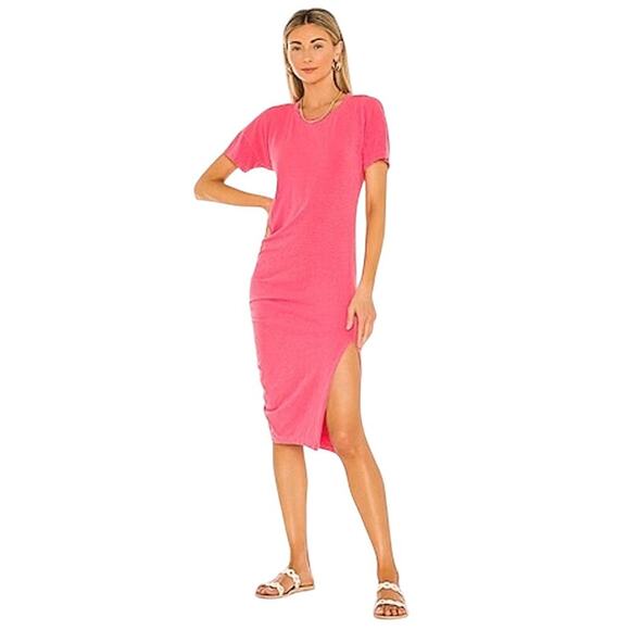 Sundry Side Shirred Side Slit Pink Midi T-Shirt Dress Womens Size 1 / Small - Picture 1 of 9